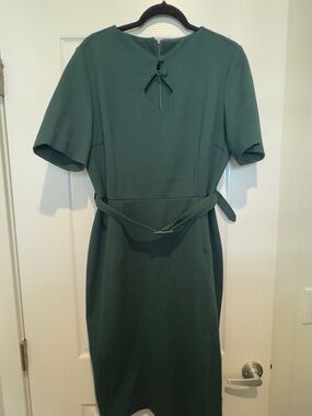 Collectif Forest Green Midi Sheath Dress with Waist Tie